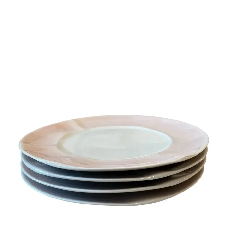 Neiman Marcus Hand Painted Porcelain Salad Plates 9in Pink Brushstroke Set of 4